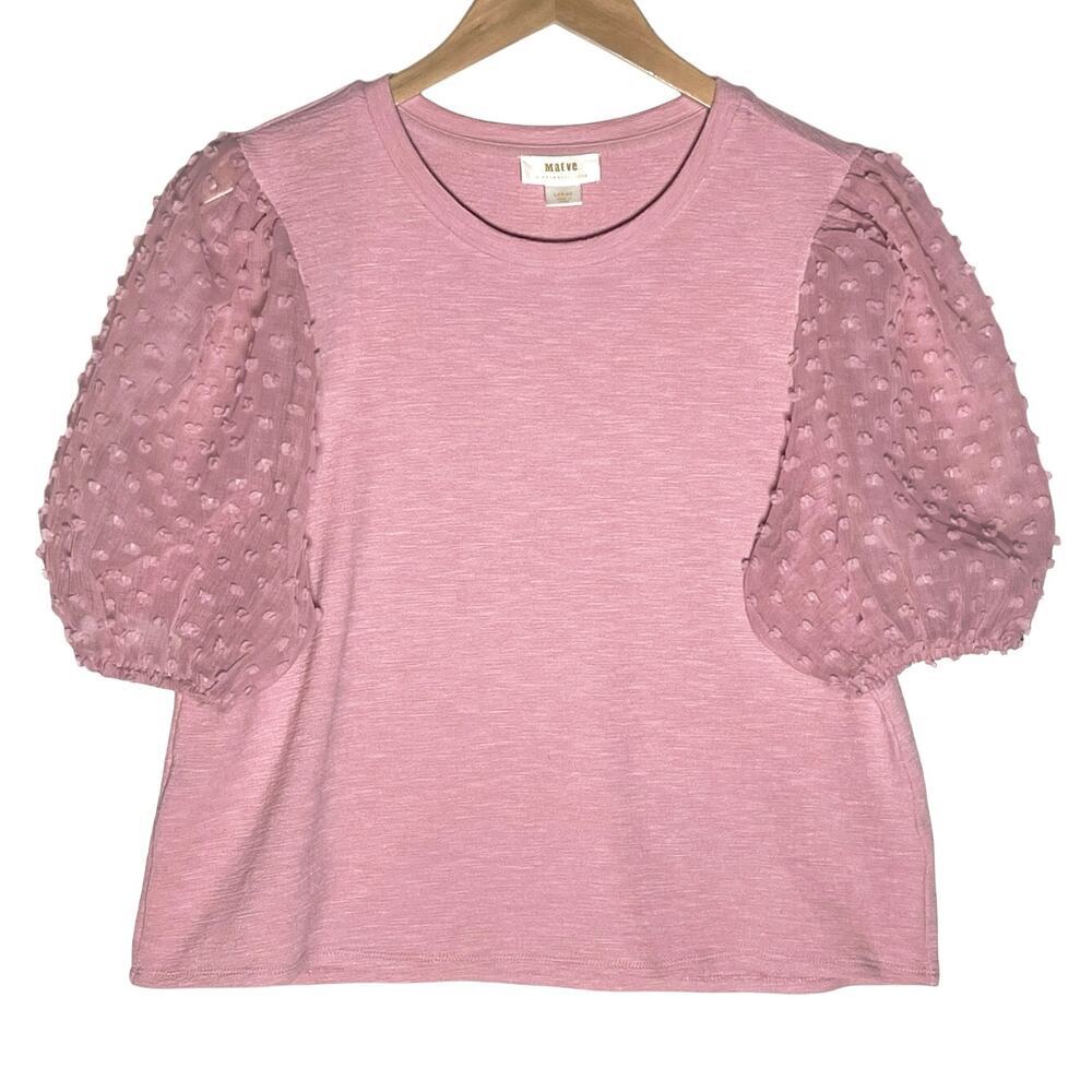 ANTHROPOLOGIE MAEVE Women’s Pink Puff Sleeve Pullover Knit Top Large - Picture 2 of 4